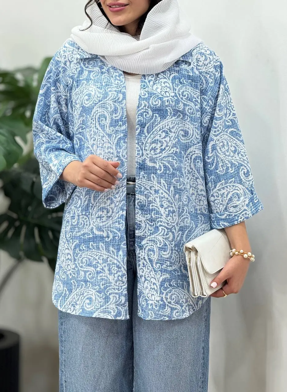 تونیک مانتویی لینن ایتالیایی آبرنگ